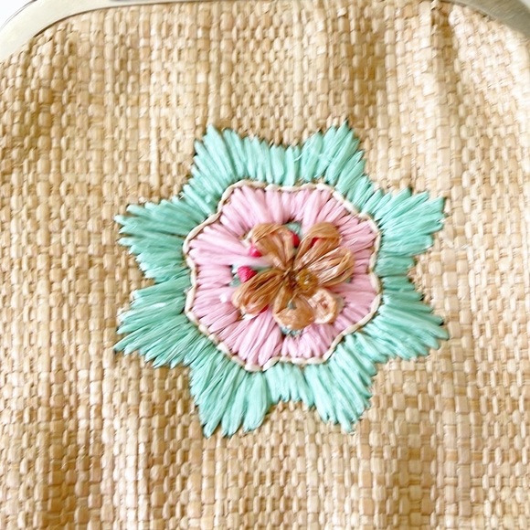 LA REGALE vintage woven purse brown pink green silver chain - Picture 4 of 7